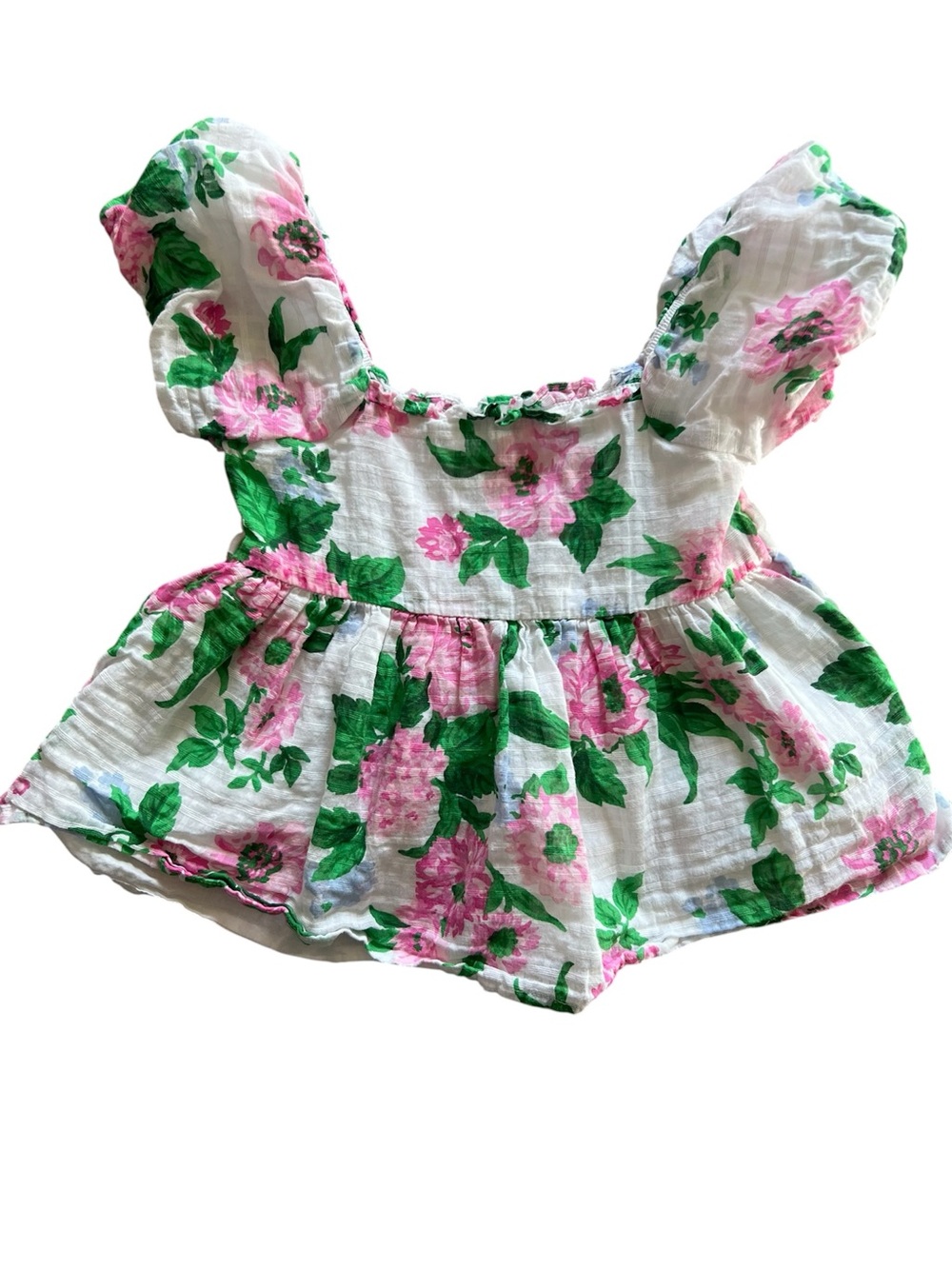 Janie and Jack Floral Puff Sleeve Peplum Top | Size 3
